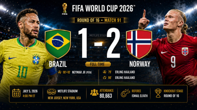 Brazil 1–2 Norway, MetLife Stadium, attendance 80,663, referee Ismail Elfath
